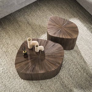 Table basse design en bois de teck avec plateau étoilé (lot de 2) YOGY